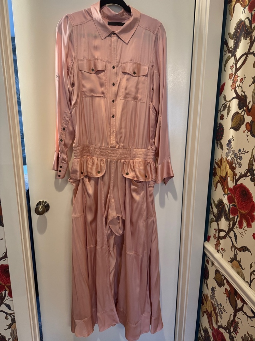 Nicholas K Satin Pink Utility Romper with Drape - Picture 3 of 5